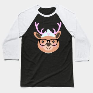 Cute Reindeer Pink Hat Christmas Baseball T-Shirt